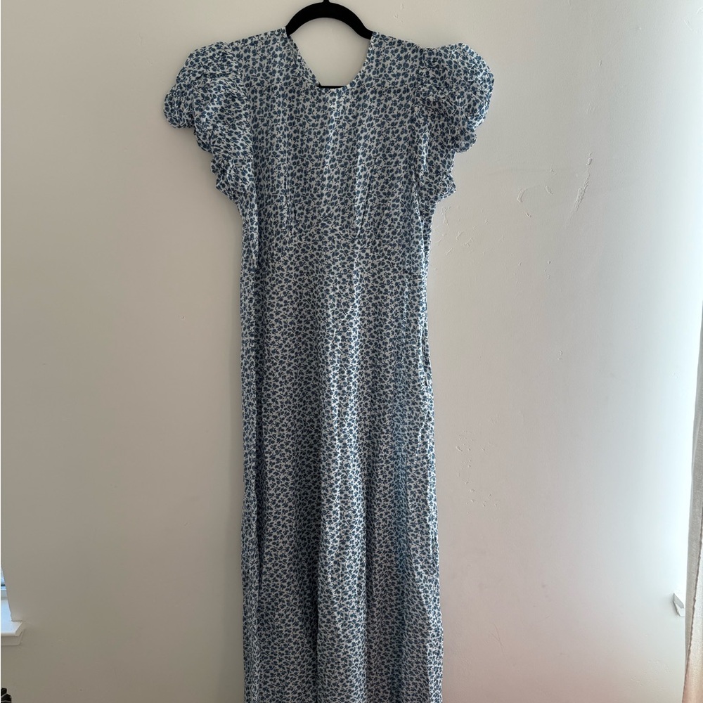 Romina Floral Cotton Midi-Dress - cornflower hillside bloom